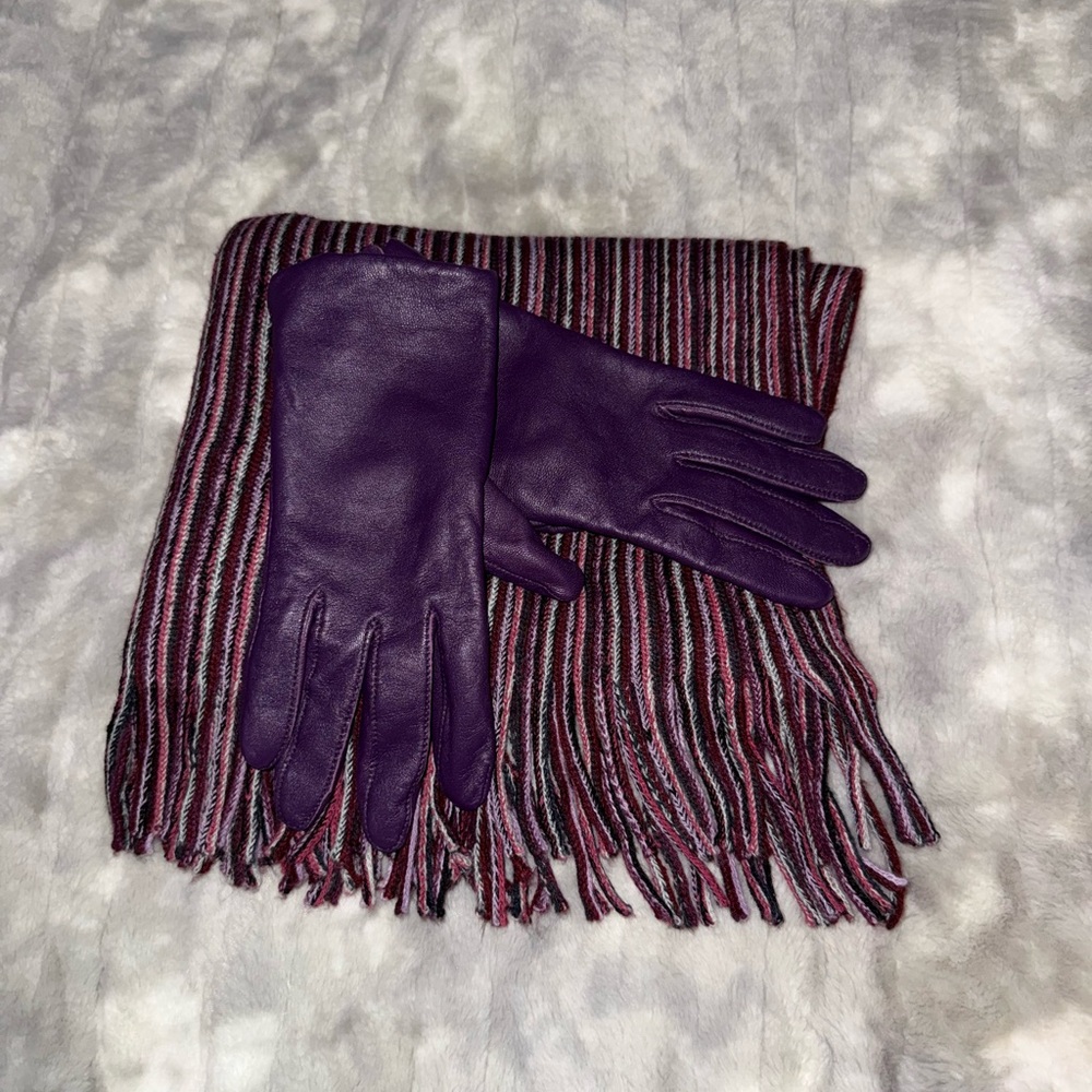 Apt 9 Purple Leather Gloves with Coldwater Creek Striped Scarf bundle.